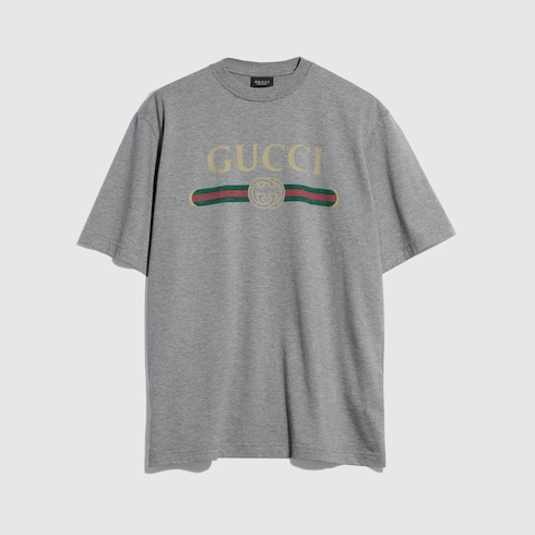 Cotton jersey T-shirt with print in grey | GUCCI® ZA