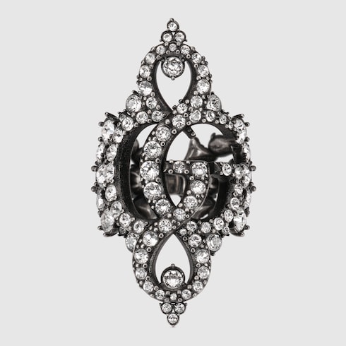 GG Marmont crystal wide ring in palladium-toned brass | GUCCI® US