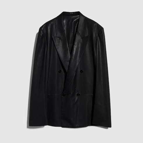 Wool jacket with chintzed finish in black | GUCCI® US