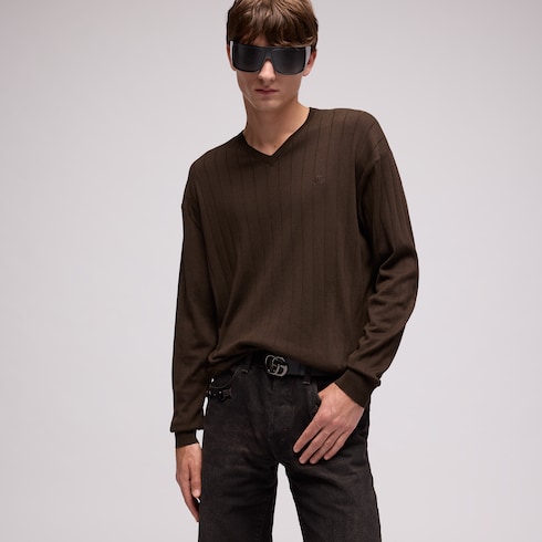 Pull en maille côtelée de soie et coton