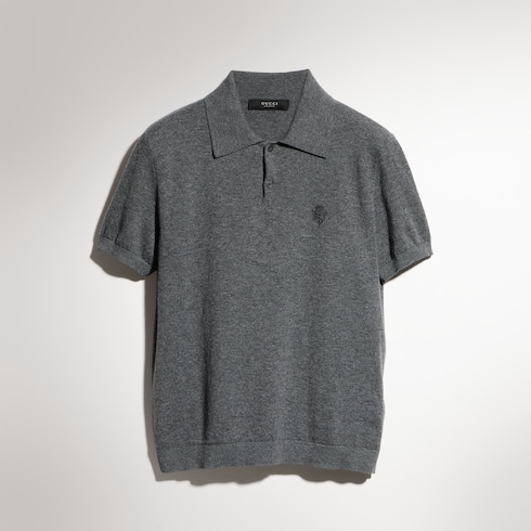 Chemise polo en maille de cachemire avec broderie