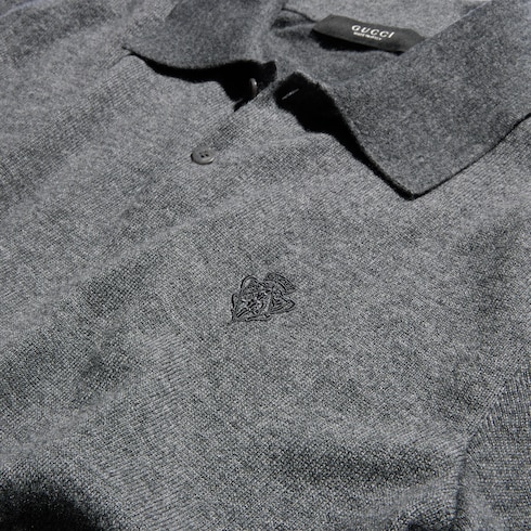 Knit cashmere polo shirt with embroidery