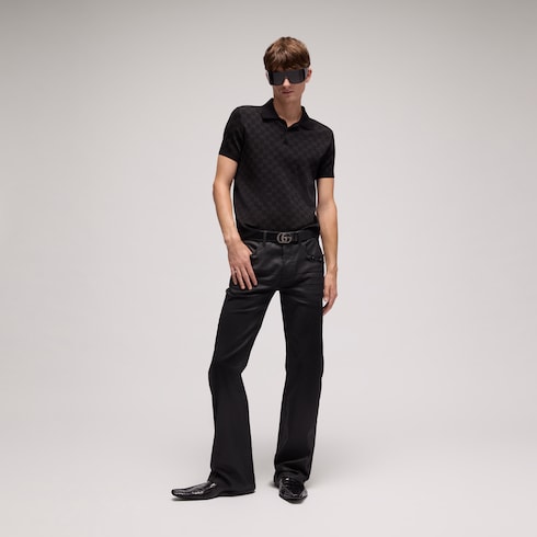 Camiseta de polo de jacquard de viscosa con GG