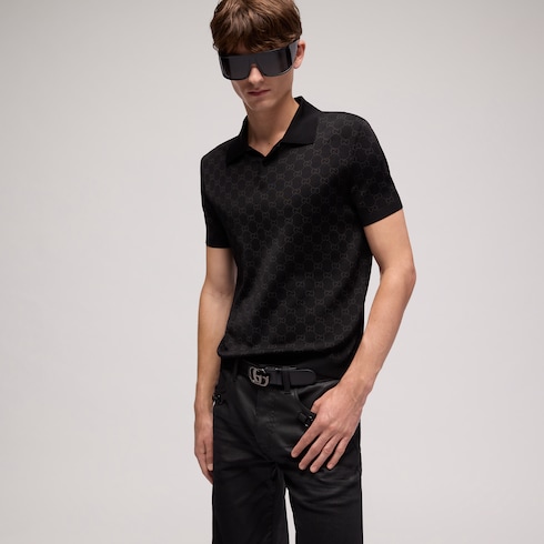Camiseta de polo de jacquard de viscosa con GG