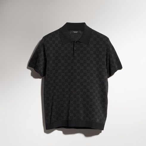Camiseta de polo de jacquard de viscosa con GG