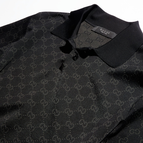 Camiseta de polo de jacquard de viscosa con GG