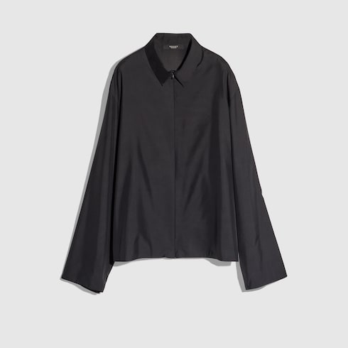 Technical poplin zipped shirt in black | GUCCI® US