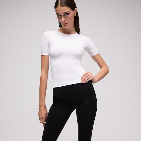 Playera sin costuras de jersey de nylon elástico