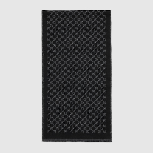 GG wool viscose lamé scarf in black | GUCCI® CA