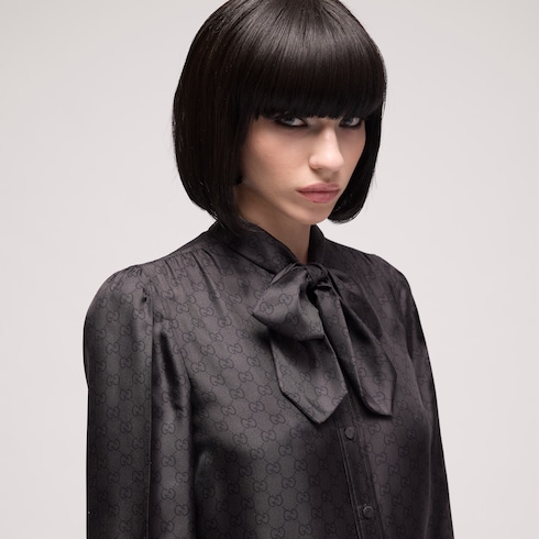 Camisa de sarga de seda estampada con lazo