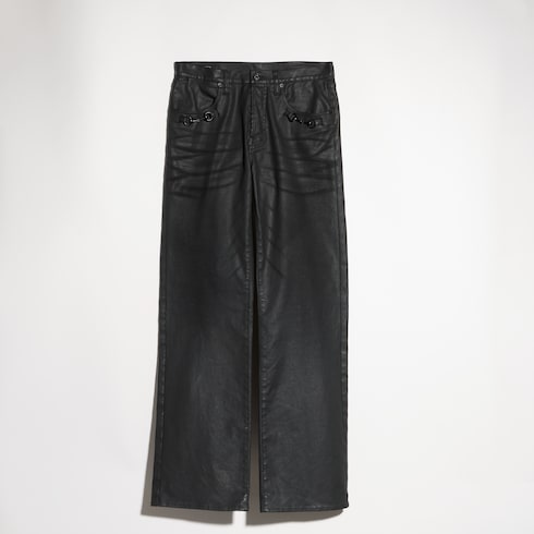 Pantalones acampanados de mezclilla de sarga de algodón con recubrimiento