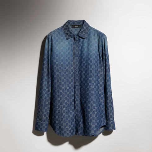 Camisa de mezclilla de algodón chambray con GG