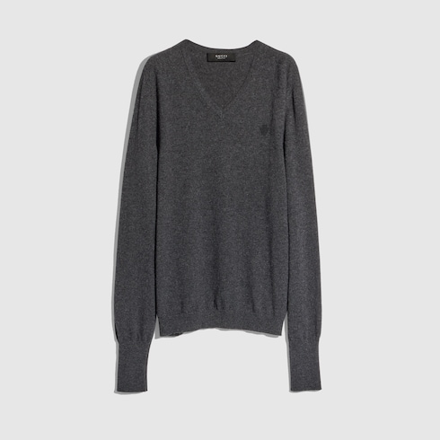 Knit cashmere sweater with embroidery