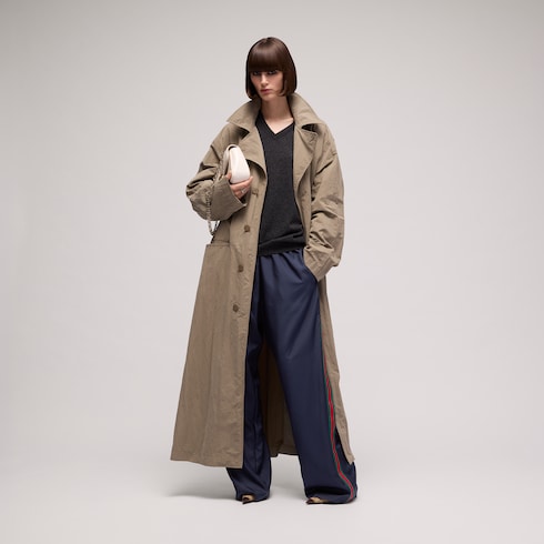Pantalones de popelina técnica de seda con detalle Web
