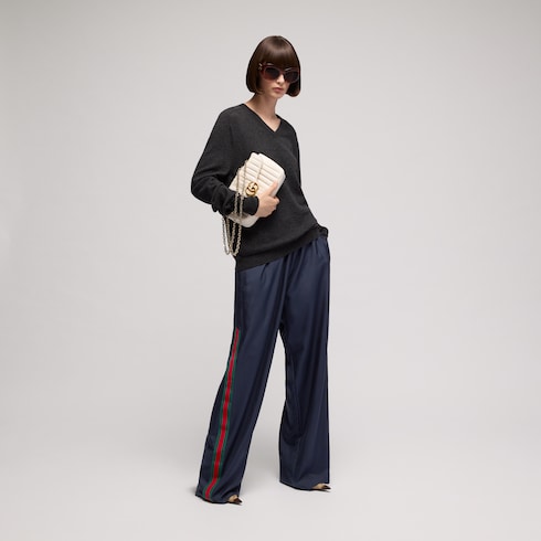 Pantalones de popelina técnica de seda con detalle Web