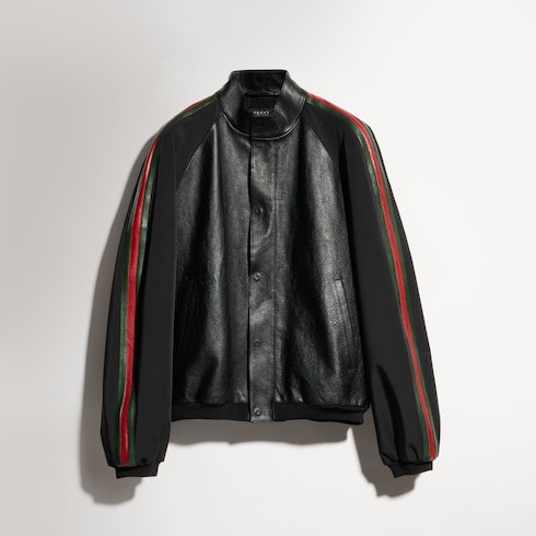 Bomberjacke aus genarbtem Leder mit Web