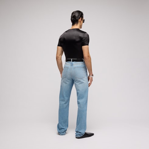 Bleached stone washed denim pants