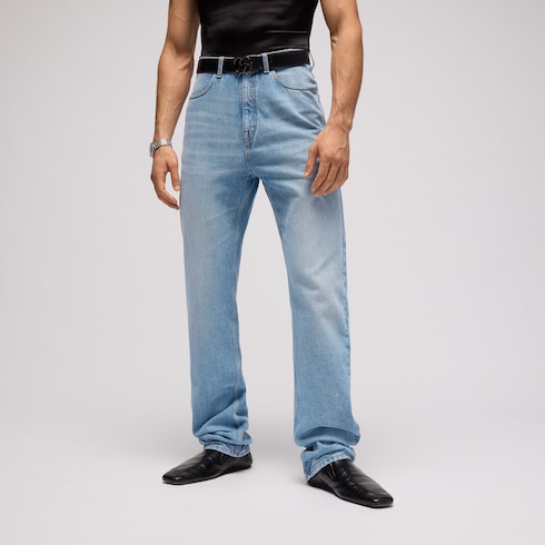 Bleached stone washed denim pants