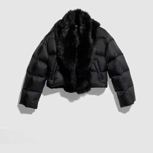 Padded polyester jacket with shearling