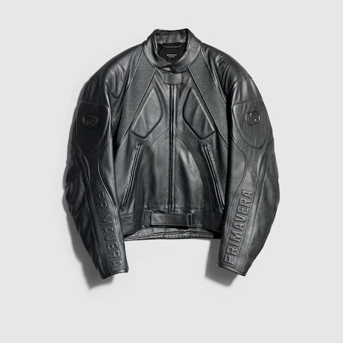 Grainy laminated bull leather jacket