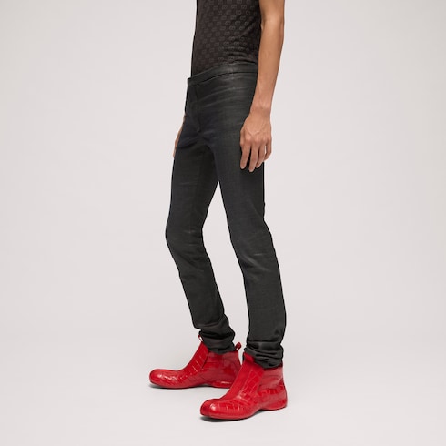 Washed cotton denim skinny pants