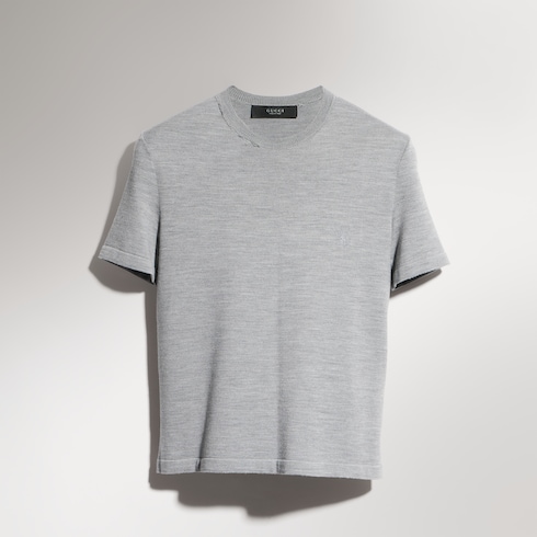 T-shirt court en mélange de soie et de laine tricotée
