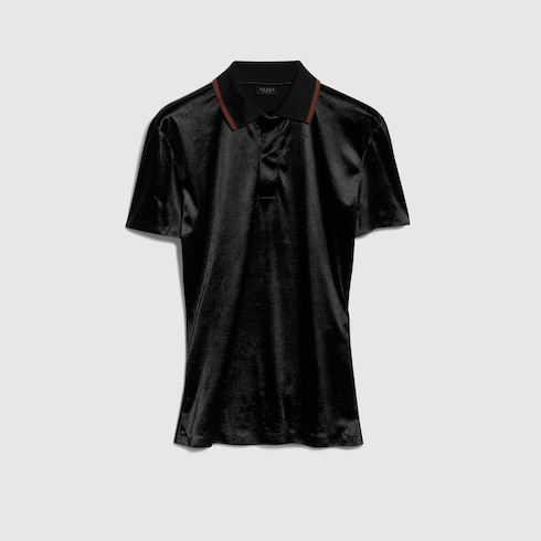 Stretch satin jersey polo shirt