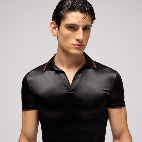 Poloshirt aus Stretch-Satinjersey