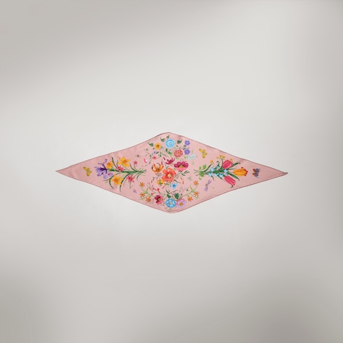 Foulard a rombo in twill di seta stampata