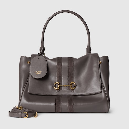 Paparazzo medium top handle bag in dark grey leather | GUCCI® RO