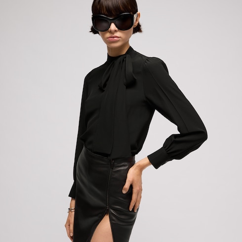 Camicia in seta crêpe de chine con ricamo