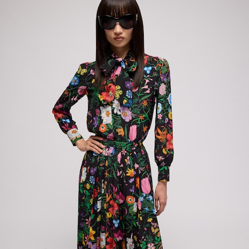 Robe imprimée en crêpe de Chine en soie