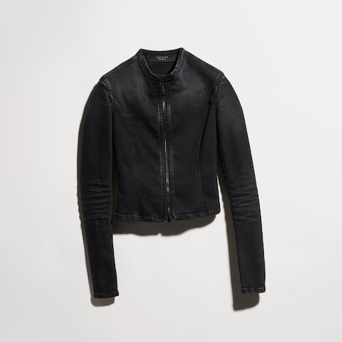 Giacca con cerniera in denim di cotone stretch