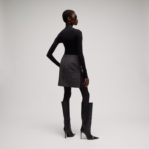 Checked fine wool mini skirt