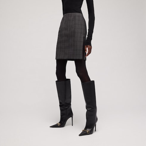 Checked fine wool mini skirt