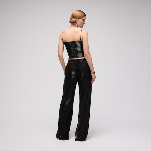 Jersey pants with iridescent effect