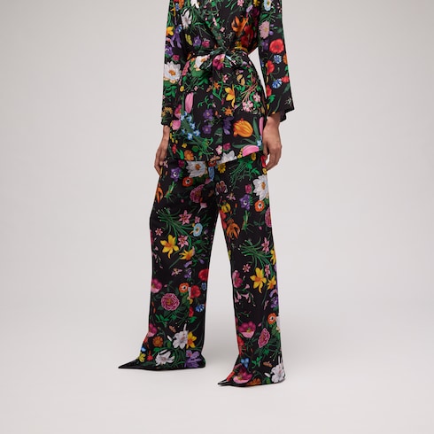Pantalon décontracté en soie imprimé