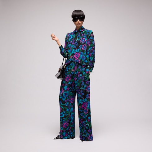 Pantalon décontracté en soie imprimé