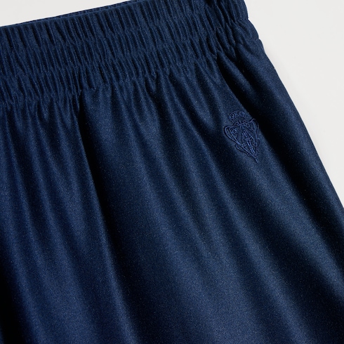 Pantaloni in jersey di seta lucida con ricamo