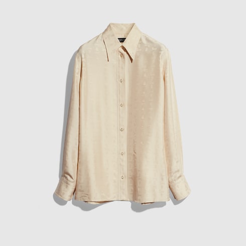Gucci crest silk habotai jacquard shirt in light beige | GUCCI® US