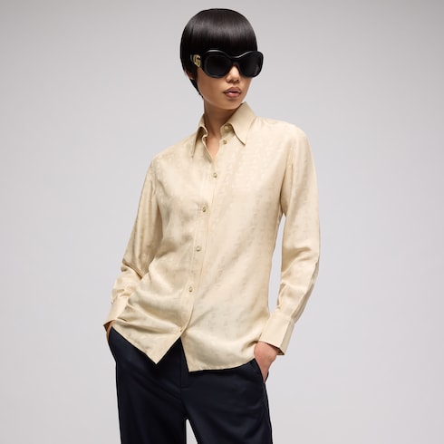 Hemd aus seidenjacquard aus Habotai mit Gucci Wappen