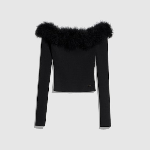 Rib viscose off-the-shoulder top in black | GUCCI® US