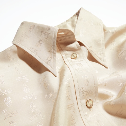 Hemd aus seidenjacquard aus Habotai mit Gucci Wappen