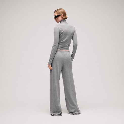 Silk wool leisure pants with embroidery