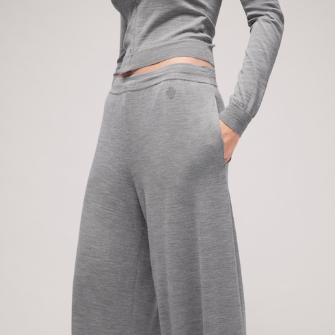 Silk wool leisure pants with embroidery