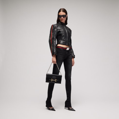 Giacca biker in pelle con nastro Web