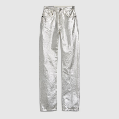 Straight denim pants with soft coating