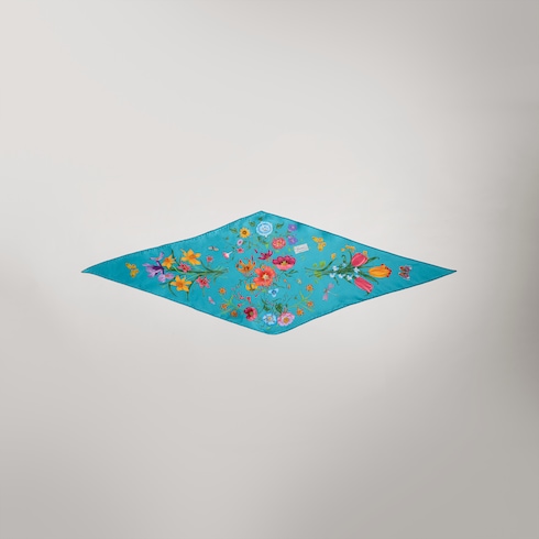 Foulard a rombo in twill di seta stampata
