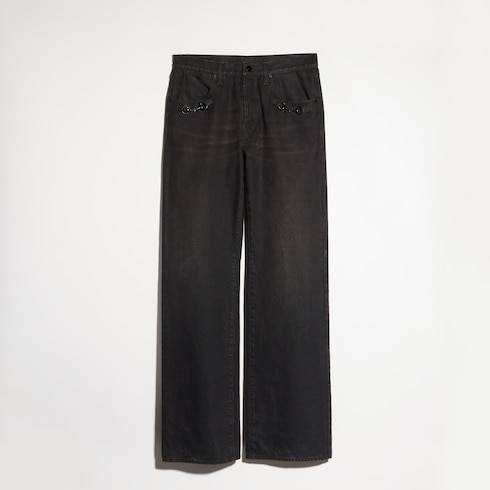 Pantalón acampanado de denim de algodón con Horsebit