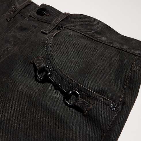 Pantalón acampanado de denim de algodón con Horsebit